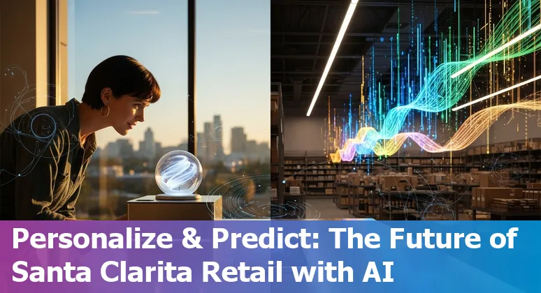 Retail staff using AI dashboards and an AR virtual try-on kiosk in a Santa Clarita store