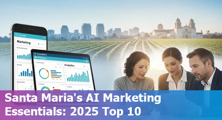 Santa Maria marketer using AI tools on a laptop with local landmarks in the background