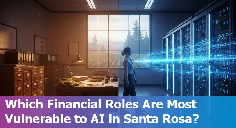 Person learning finance and AI skills on a laptop with Santa Rosa skyline in background