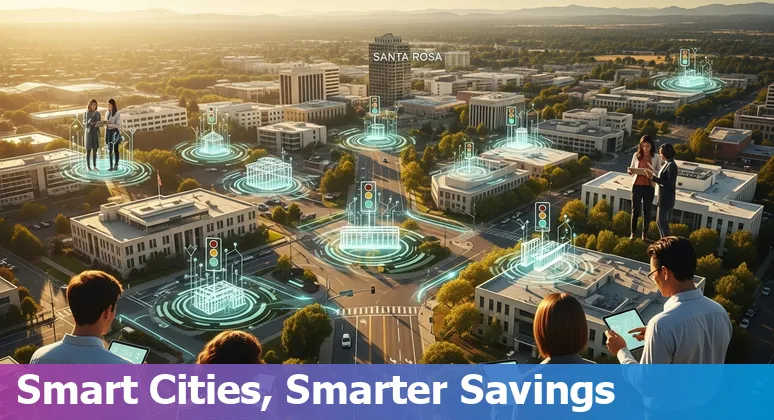 Santa Rosa, California city skyline with AI icons showing government efficiency gains