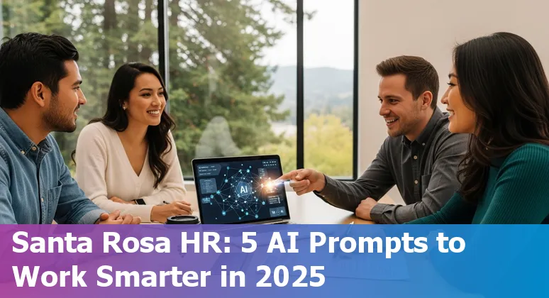 HR professional in Santa Rosa using AI on a laptop to create benefits one-pager and onboarding plan