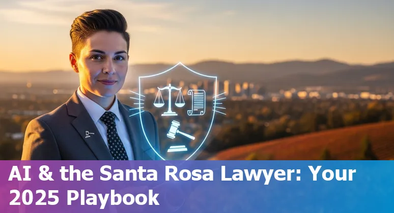 Santa Rosa, California lawyer using AI tools on a laptop with Sonoma County courthouse in background