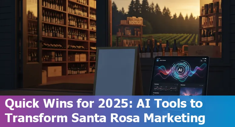 Santa Rosa marketer using AI tools on laptop with Sonoma vineyards in the background