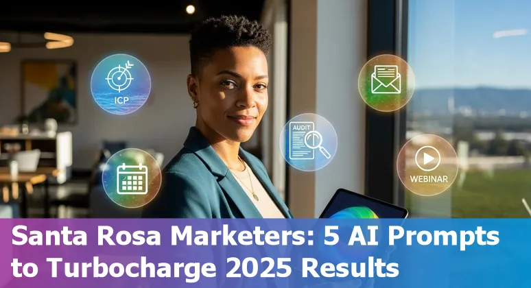 Santa Rosa marketer using AI prompts on a laptop with Sonoma vineyards in the background