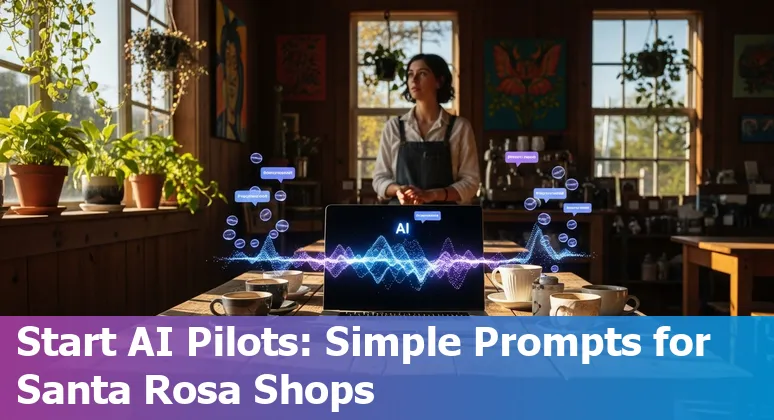 Santa Rosa retail store with AI icons: chatbot, recommendation, delivery and inventory graphs.