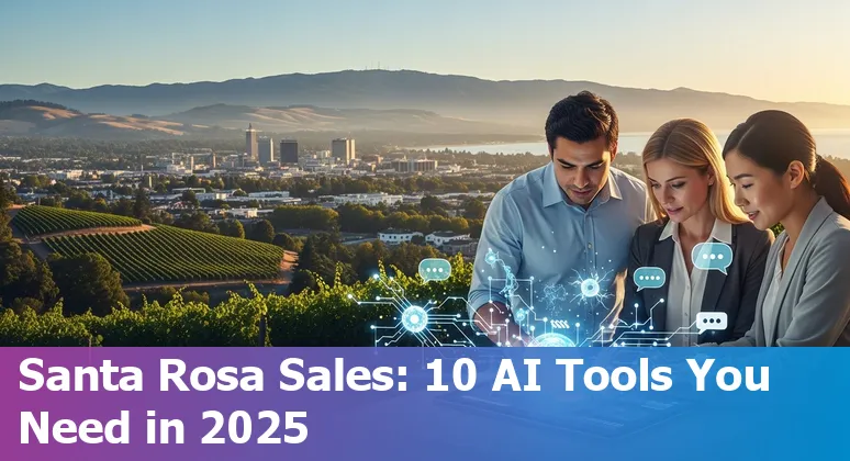 Sales professional using AI tools on laptop with Santa Rosa vineyards in background