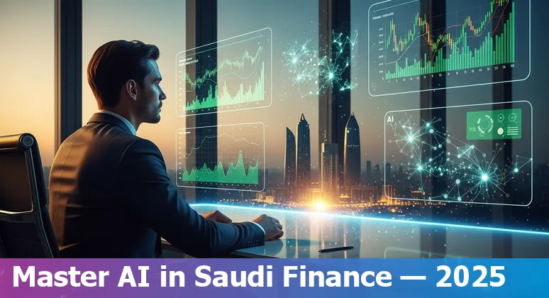 Finance professional viewing AI analytics dashboard in Saudi Arabia, 2025