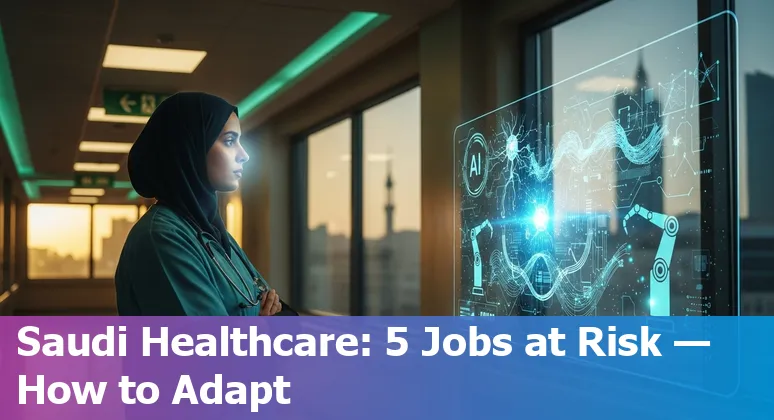 Healthcare workers in Saudi hospital discussing AI tools alongside imaging and lab equipment
