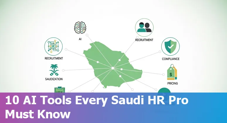 HR professional using AI recruitment and workforce dashboards with Saudi Arabia map overlay