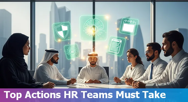 HR professionals and AI tools on screen in an office in Saudi Arabia
