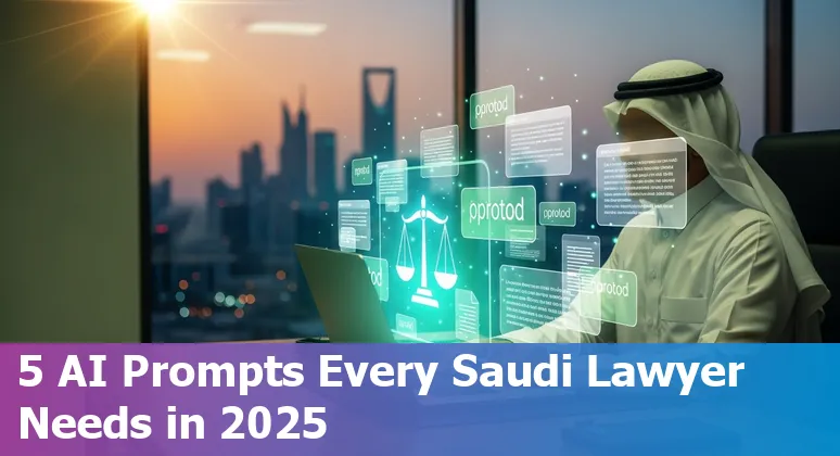 Saudi legal professional using AI prompts for contract review and Global AI Hub Law compliance