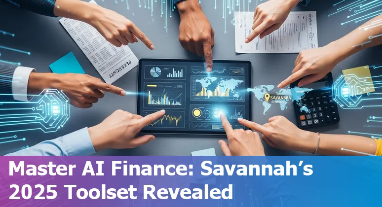 Collage of AI icons and Savannah skyline with finance data charts