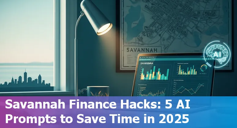 Finance professional using AI prompts on laptop with Savannah skyline in background