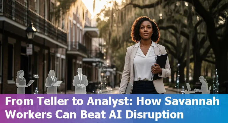Savannah bank branch with digital AI icons overlay showing roles at risk and training pathways