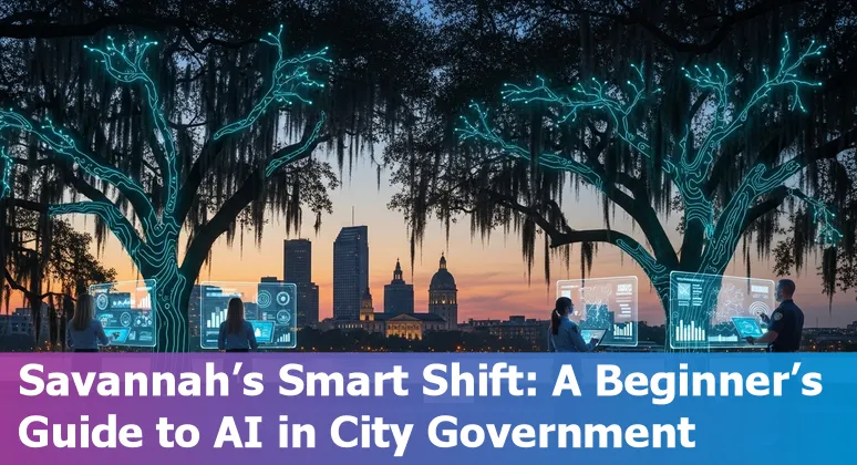City skyline of Savannah, Georgia with AI network overlay representing government AI adoption in 2025