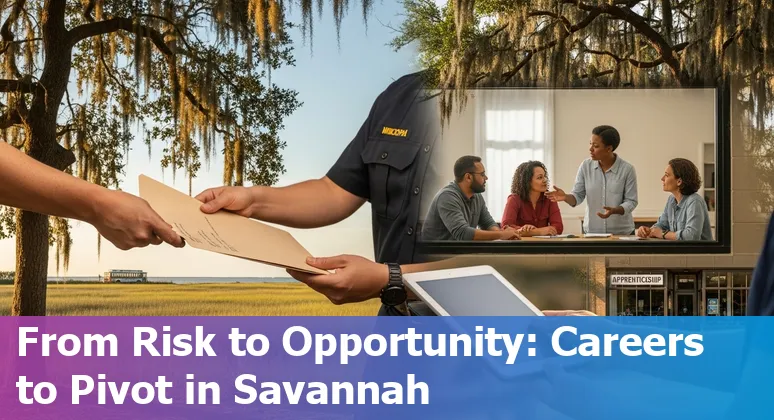 City hall worker at a computer with AI icons overlay, representing Savannah government jobs adapting to AI.