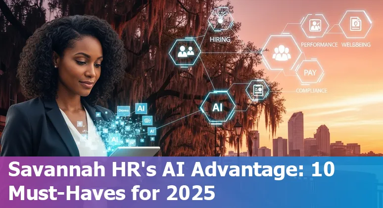 HR professional using AI tools dashboard with Savannah skyline in the background