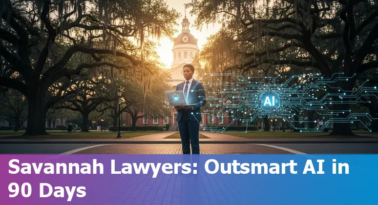 Savannah, Georgia lawyer using AI-assisted tools on a laptop in a courtroom seating area