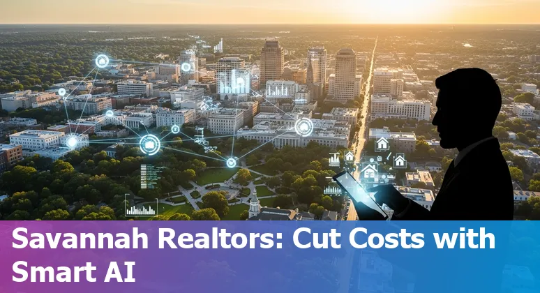 AI-driven real estate tools helping cost savings and efficiency in Savannah, Georgia skyline and Port of Savannah in background