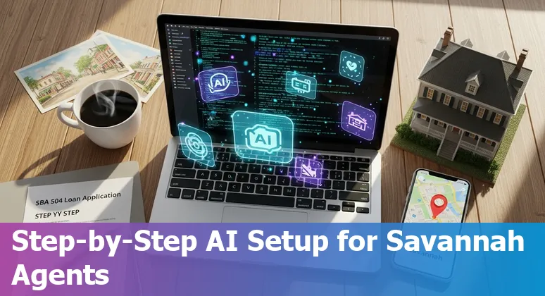 Savannah, Georgia real estate agent using AI tools on a laptop with the Savannah skyline in the background, 2025