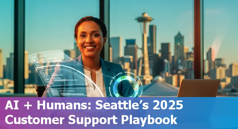Seattle, Washington customer service team using AI tools on laptops — AI augments jobs, not replaces them in Seattle, Washington