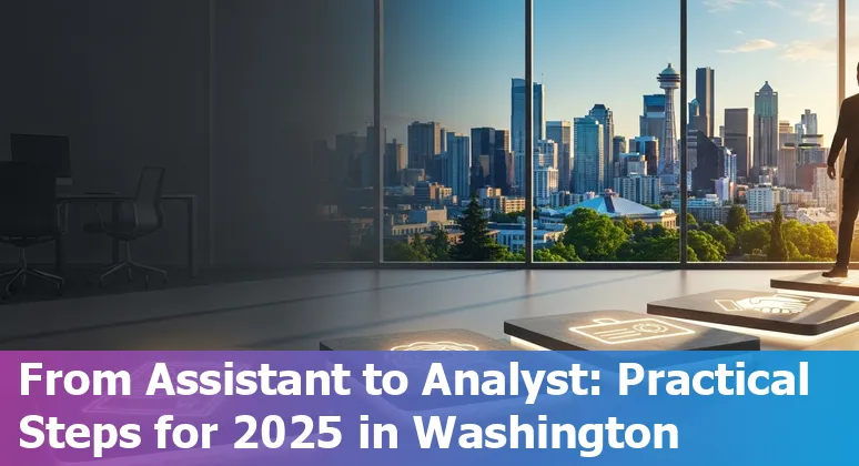 Finance assistant learning AI and no-code tools in Seattle, Washington skyline in background