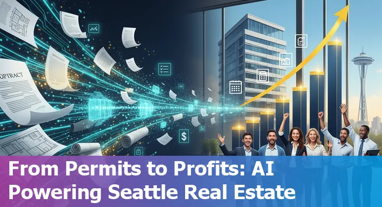 Seattle, WA skyline with AI icons showing real estate savings and efficiency in Washington, US