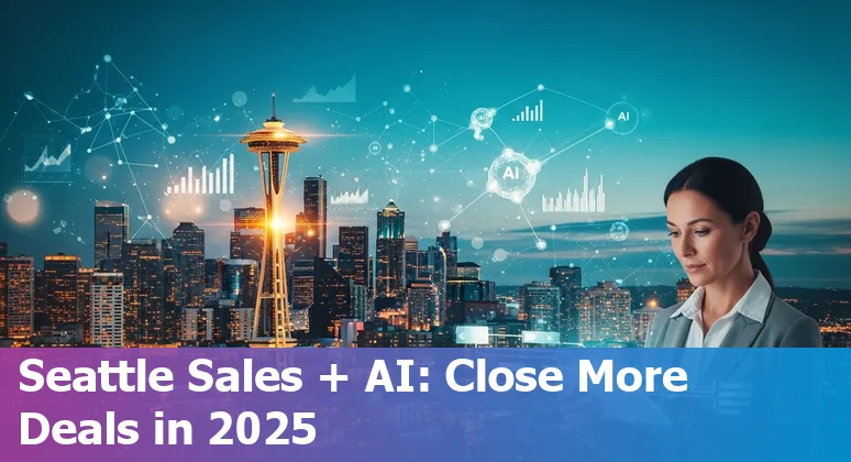 Sales professional using AI tools in Seattle, Washington skyline, Bellevue AI hub visible