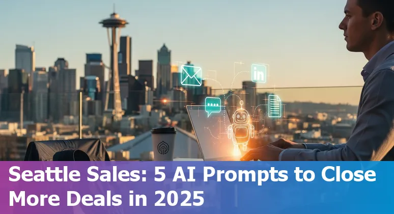 Seattle sales professional using AI prompts on laptop with Space Needle in background
