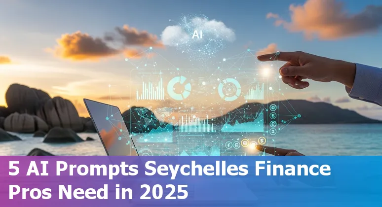 Finance professional in Seychelles using AI prompts on a laptop displaying charts and Seychelles rupee.
