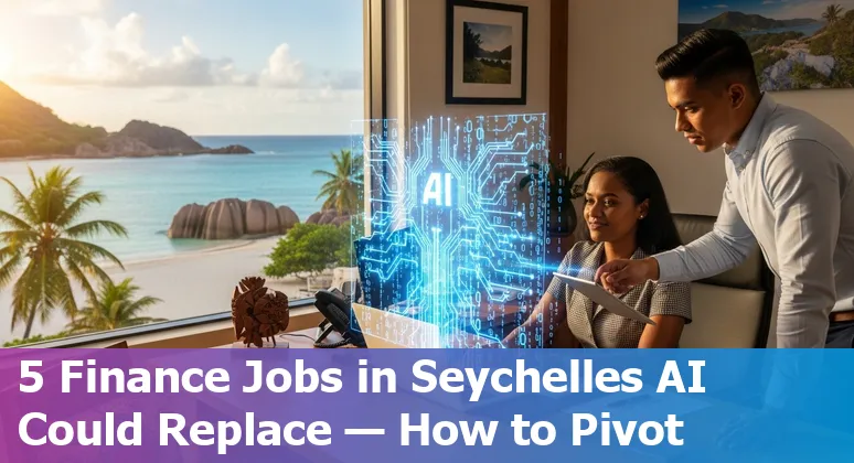 Seychelles financial-services team reviewing AI automation plans with icons for claims, underwriting, payments, KYC and customer service