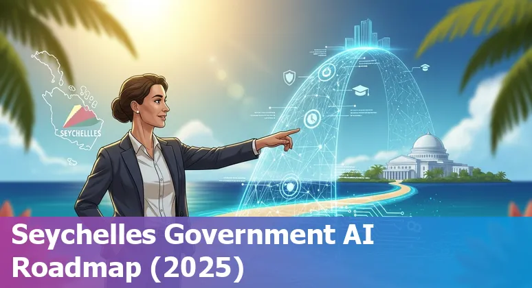 Illustration of AI in Seychelles government: DICT, Seychelles map, and public services in 2025.