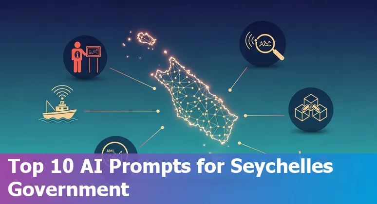 Overview diagram of top 10 AI use cases for Seychelles government including virtual agents, fisheries monitoring, AML analytics and blockchain provenance