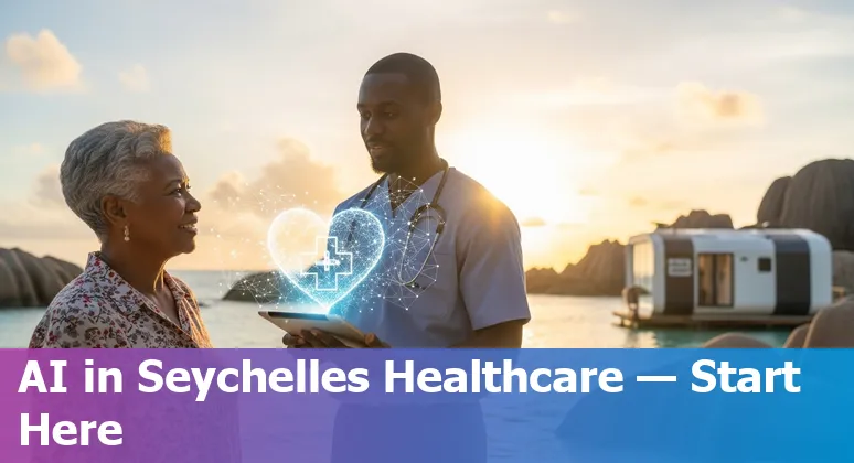 Healthcare worker using AI diagnostics tablet in Seychelles hospital, 2025