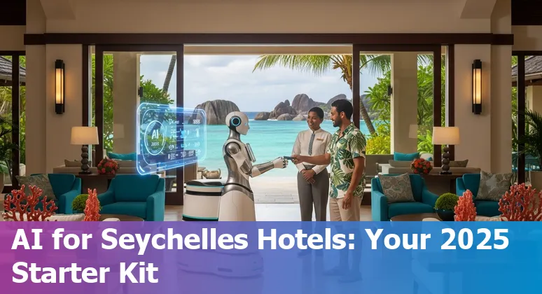 Seychelles hotel lobby with AI kiosk and smart room controls, 2025