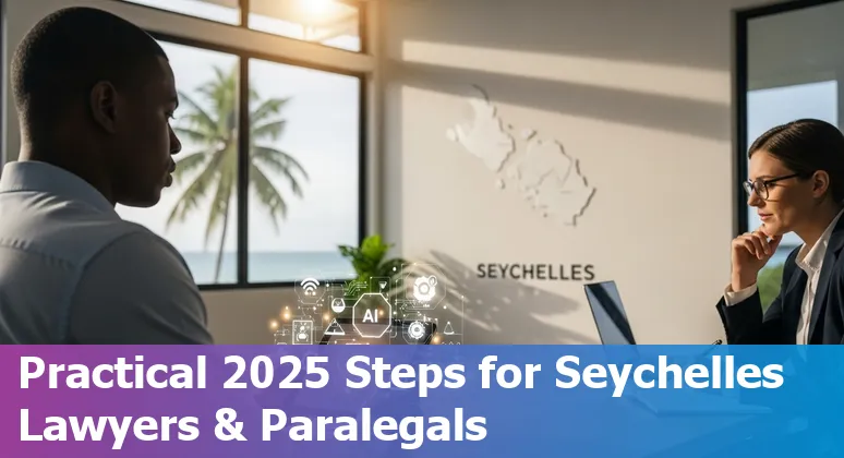 Lawyer using AI tools in a Seychelles office in 2025, illustrating AI and legal jobs in Seychelles