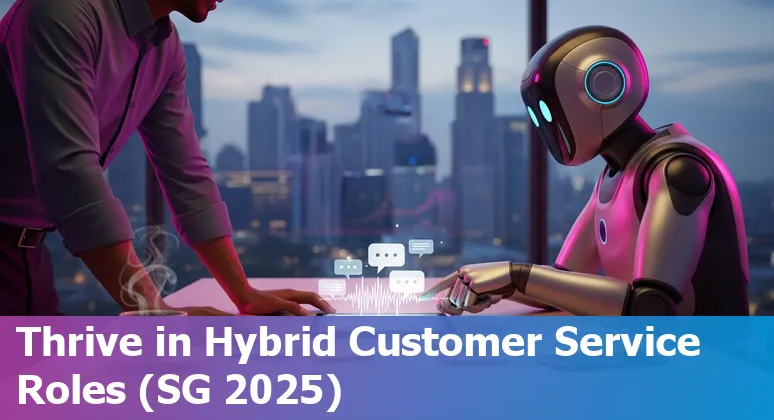 Customer service agent with AI chatbot overlay against the Singapore skyline, 2025