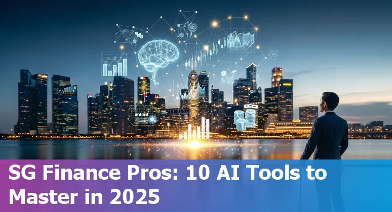 Collage of AI tools logos and Singapore skyline representing AI in finance 2025