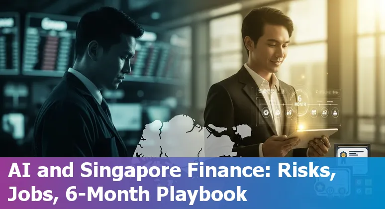 Finance professional reviewing AI automation tools in an office with Singapore skyline in the background