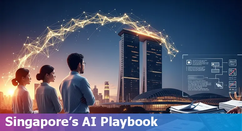 Illustration of AI policy, toolkits and training for Singapore government industry in 2025