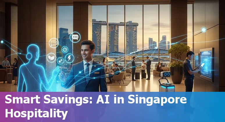 Hotel staff with AI dashboard and robots illustrating automation in Singapore hospitality