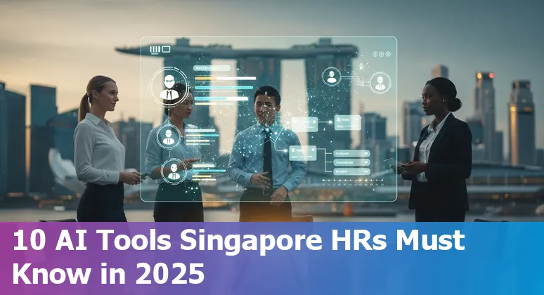 HR professionals using AI tools on laptops with Singapore skyline in the background