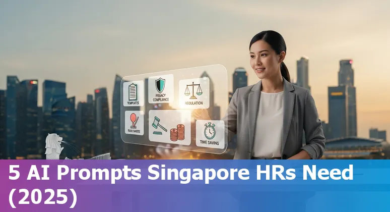 HR professional in Singapore using AI prompts with CPF, MOM and PDPA icons
