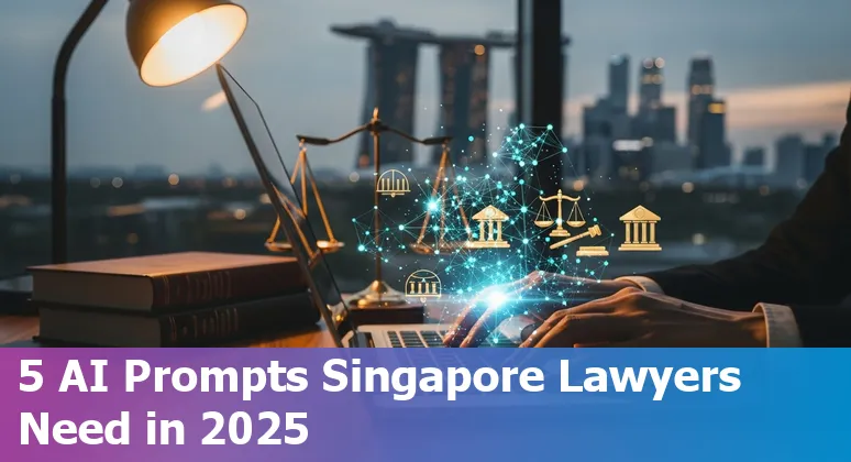Singapore lawyer using AI prompts with Singapore Courts and PDPC guidance on screen