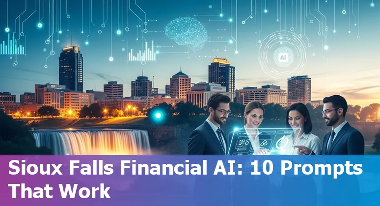 Finance team in Sioux Falls using AI dashboards on a laptop with city skyline in background