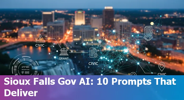 City skyline of Sioux Falls with overlay icons for AI prompts, grants, contracts, and pipeline management