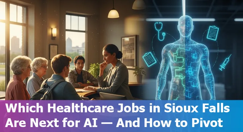 Healthcare worker using AI tools while speaking with a patient in a Sioux Falls clinic