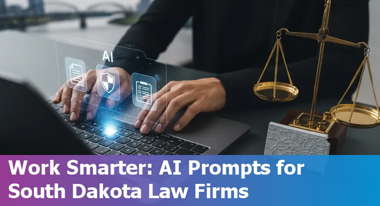 Sioux Falls attorney using AI prompts on a laptop with city skyline in background