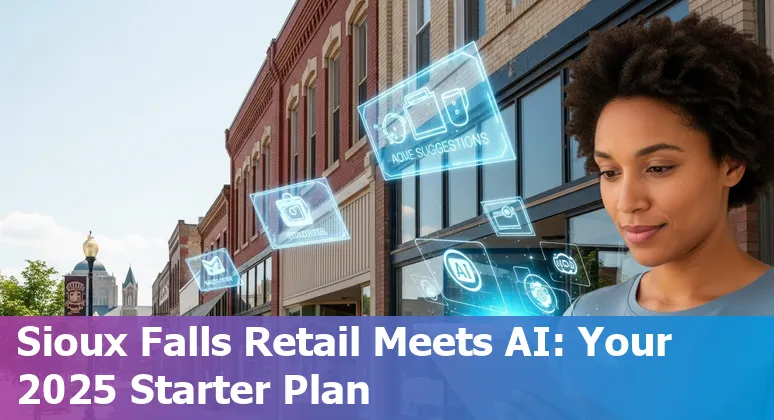Retail AI concepts and Sioux Falls, South Dakota skyline with workshop date and local small-business icons
