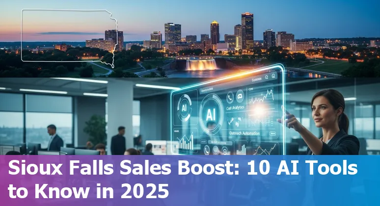 Sioux Falls sales team using AI tools on laptop screens with city skyline in background